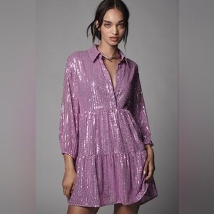 Anthropologie Bettina Tiered Shirt Dress by Maeve Mini Sequin M